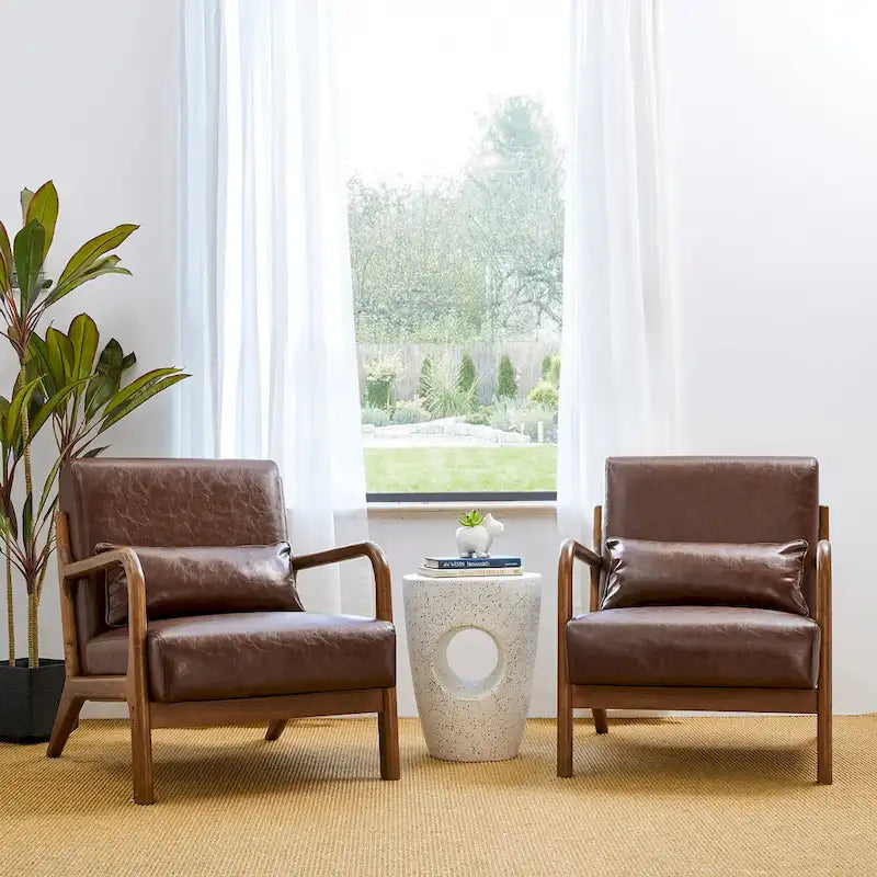 Ensemble de 2 fauteuils d'appoint Glitzhome style moderne mi-siècle, en similicuir avec coussin - Hauteur : 78 cm (L) x 86 cm (P) x 78 cm (H)