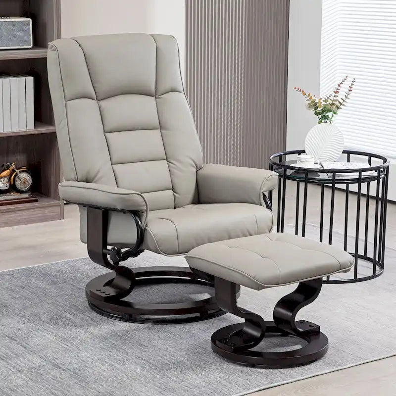 Fauteuil inclinable pivotant et repose-pieds HOMCOM, fauteuil inclinable en similicuir avec dossier haut