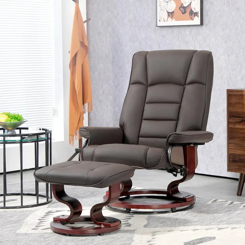 HOMCOM Swivel Recliner Chair and Ottoman, Faux Leather Reclining Chair with High Back