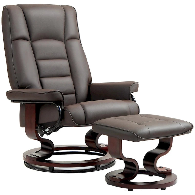 Fauteuil inclinable pivotant et repose-pieds HOMCOM, fauteuil inclinable en similicuir avec dossier haut