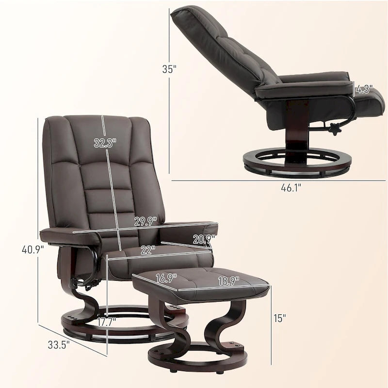 Fauteuil inclinable pivotant et repose-pieds HOMCOM, fauteuil inclinable en similicuir avec dossier haut
