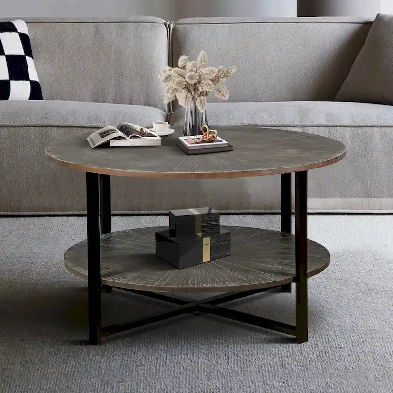 Table basse ronde avec rangement à 2 niveaux