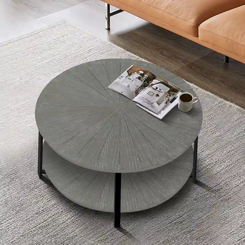 Table basse ronde avec rangement à 2 niveaux