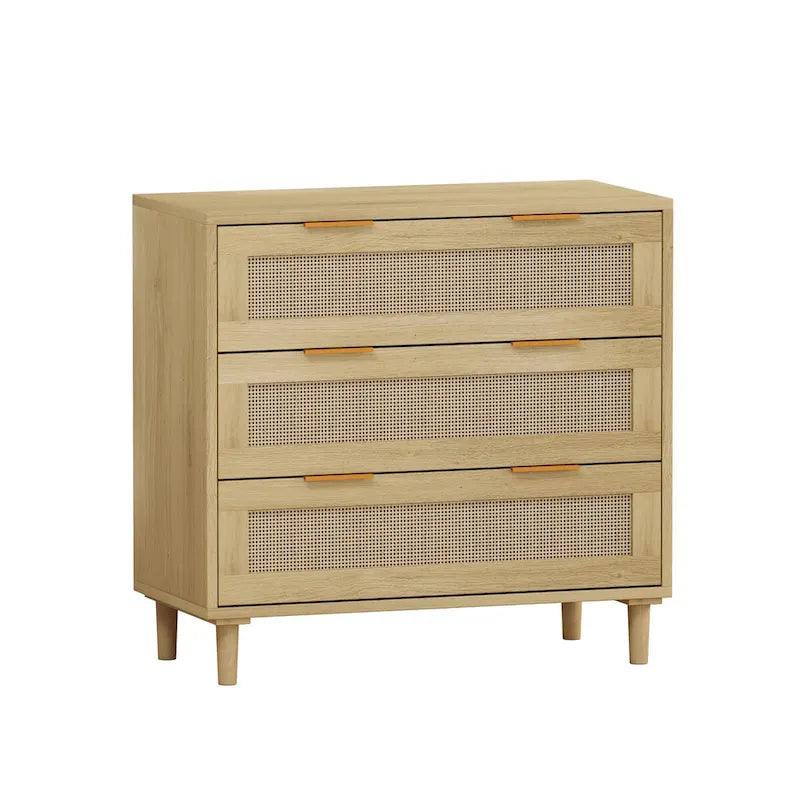 Oak 3-drawers Rattan Storage Cabinet - 31.5 L x 15.55 W x 30.12 H