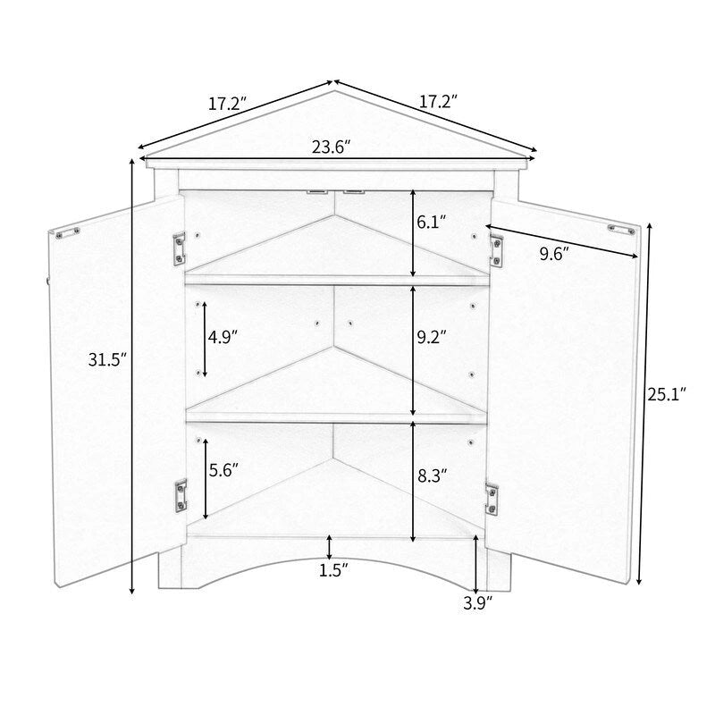 Meuble de rangement d'angle triangulaire pour salle de bain avec étagères réglables, meuble sur pied, meuble d'appoint pour salon