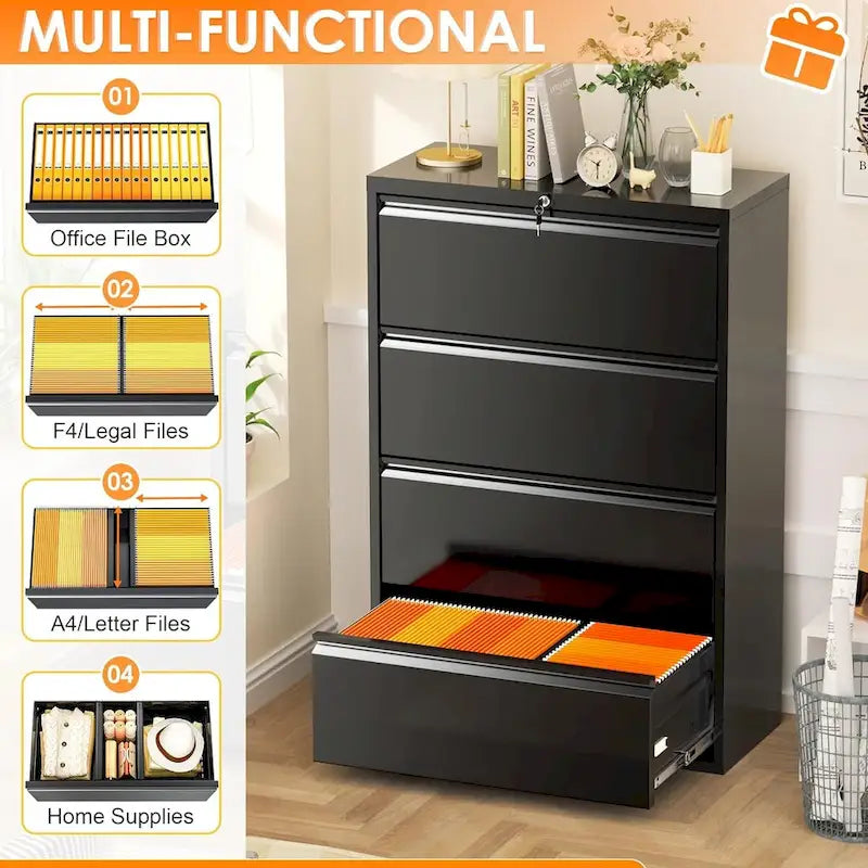 Classeur latéral métallique à 4 tiroirs avec serrure