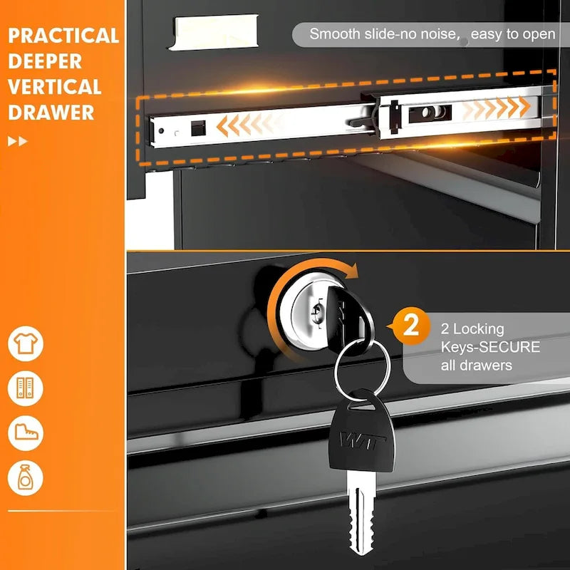 Classeur latéral métallique à 4 tiroirs avec serrure
