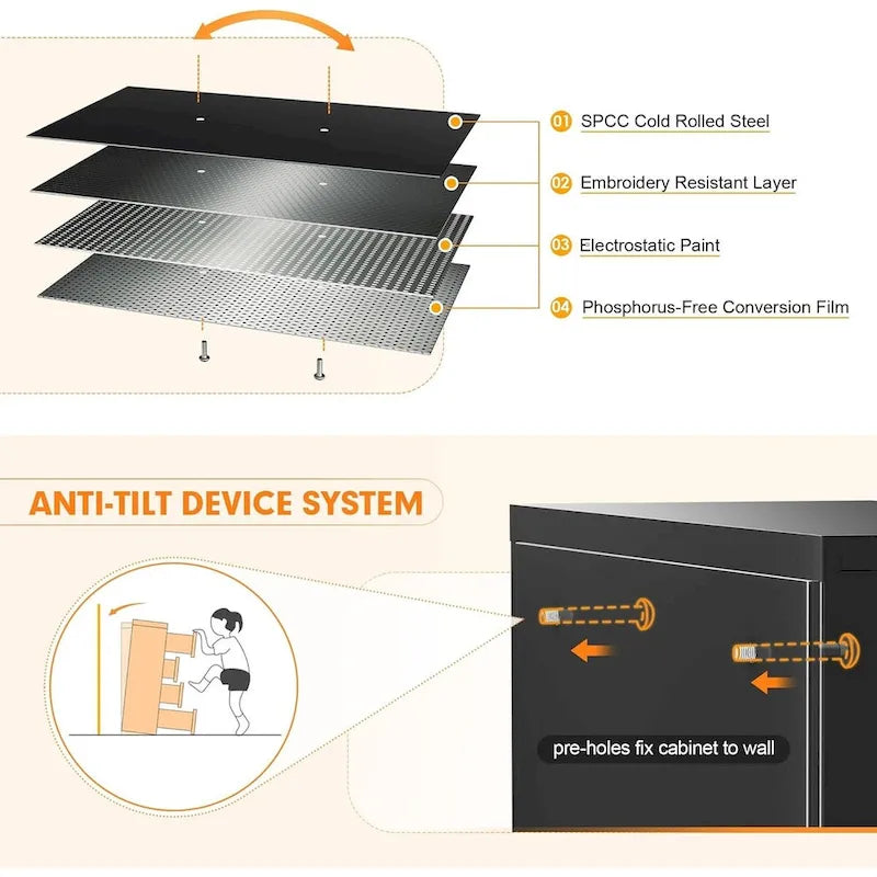 Classeur latéral métallique à 4 tiroirs avec serrure