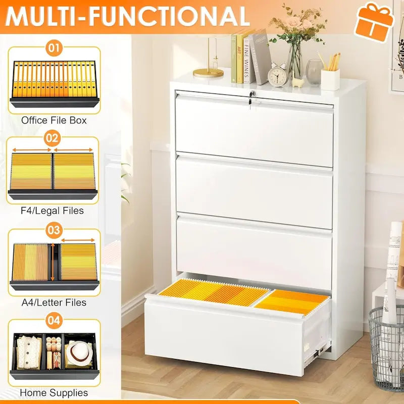 Classeur latéral métallique à 4 tiroirs avec serrure