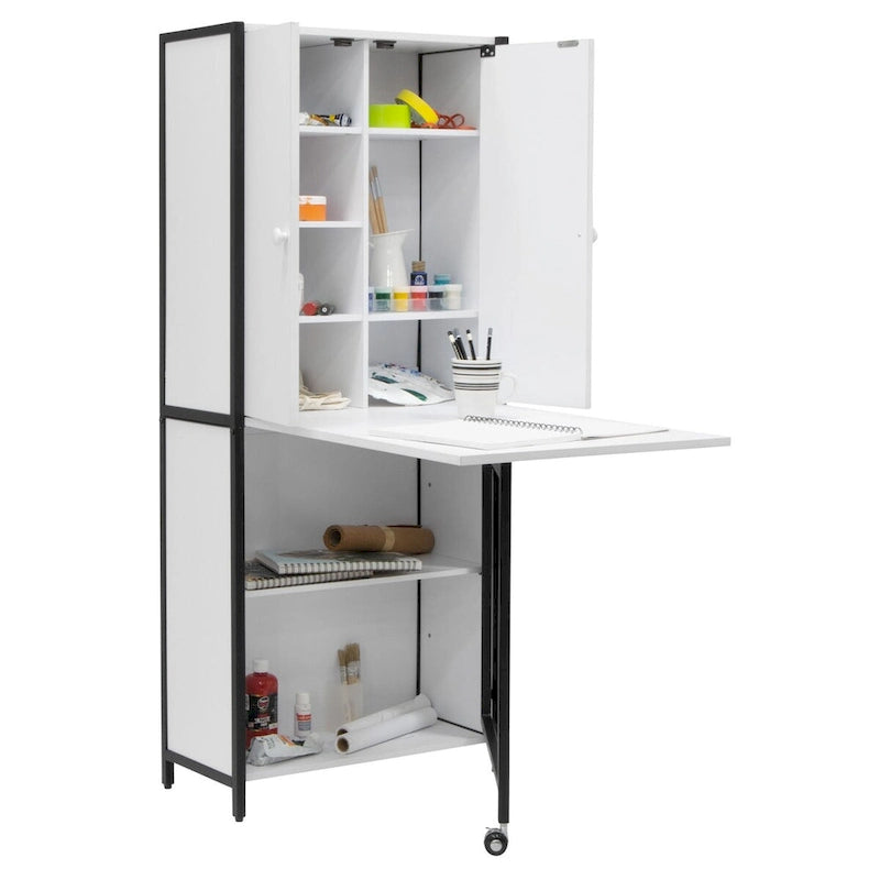 Armoire de loisirs créatifs avec bureau pliable pour les travaux manuels, la couture, la maison ou le bureau.