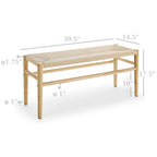 Banc Mieres style bohème en bois massif avec assise en corde tressée, pouf d'intérieur moderne du milieu du siècle avec pieds en bois d'hévéa pour bureau à domicile