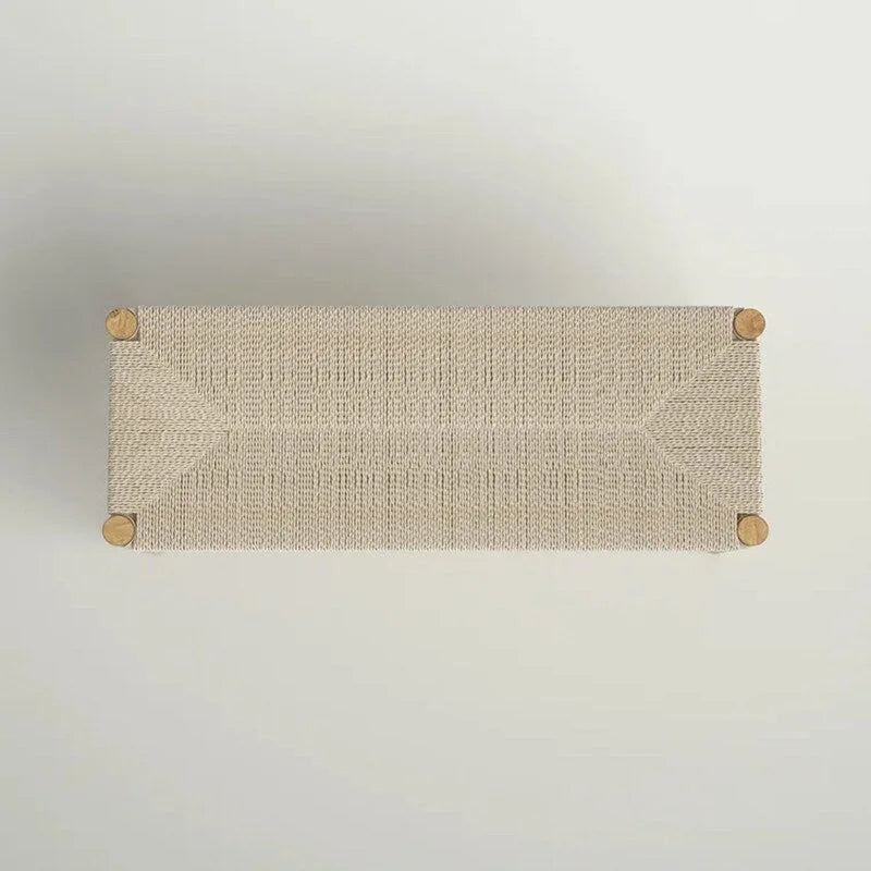 Banc Mieres style bohème en bois massif avec assise en corde tressée, pouf d'intérieur moderne du milieu du siècle avec pieds en bois d'hévéa pour bureau à domicile