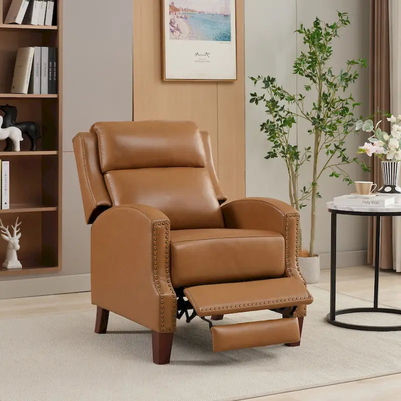 Fauteuil inclinable en cuir véritable avec dossier inclinable multi-angles et pieds en bois massif