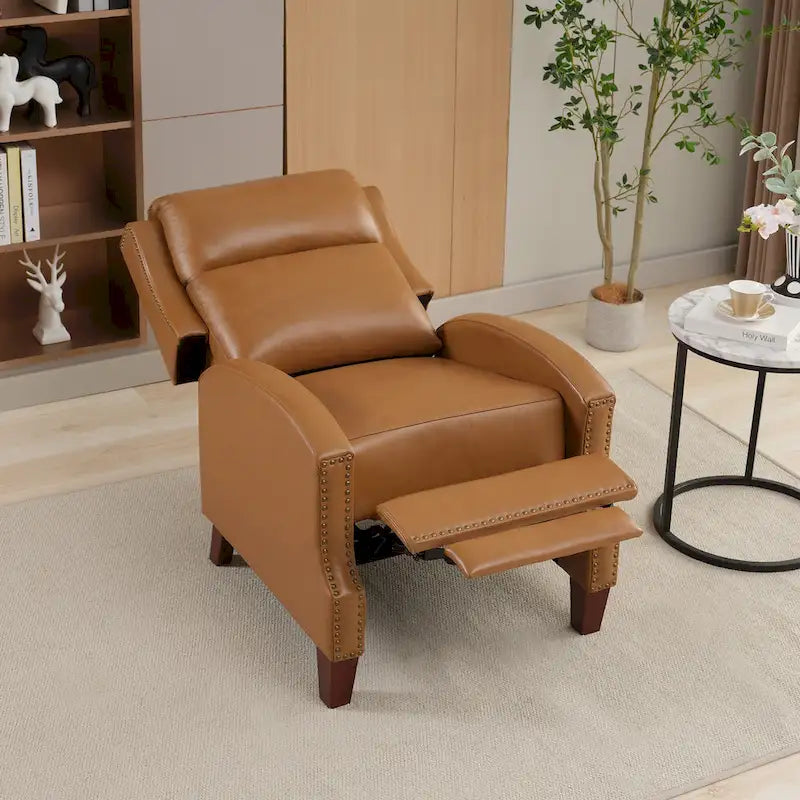 Fauteuil inclinable en cuir véritable avec dossier inclinable multi-angles et pieds en bois massif