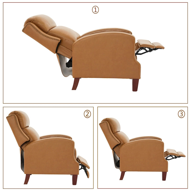 Fauteuil inclinable en cuir véritable avec dossier inclinable multi-angles et pieds en bois massif