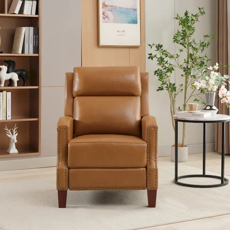 Fauteuil inclinable en cuir véritable avec dossier inclinable multi-angles et pieds en bois massif