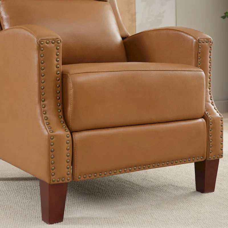 Fauteuil inclinable en cuir véritable avec dossier inclinable multi-angles et pieds en bois massif