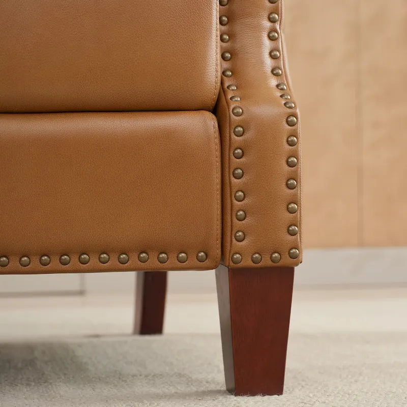 Fauteuil inclinable en cuir véritable avec dossier inclinable multi-angles et pieds en bois massif