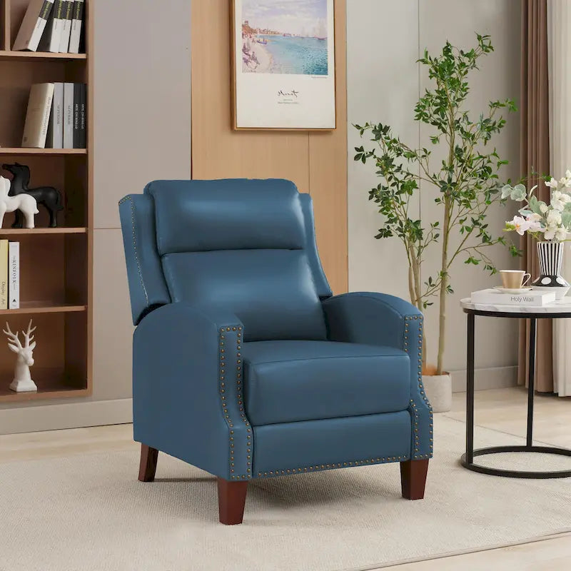 Fauteuil inclinable en cuir véritable avec dossier inclinable multi-angles et pieds en bois massif