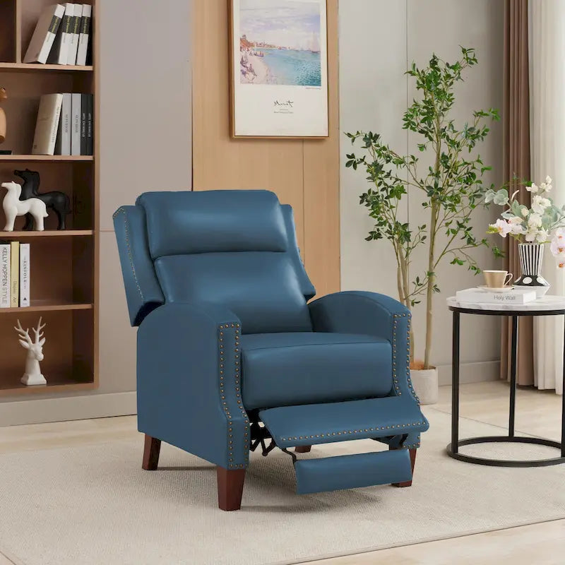 Fauteuil inclinable en cuir véritable avec dossier inclinable multi-angles et pieds en bois massif