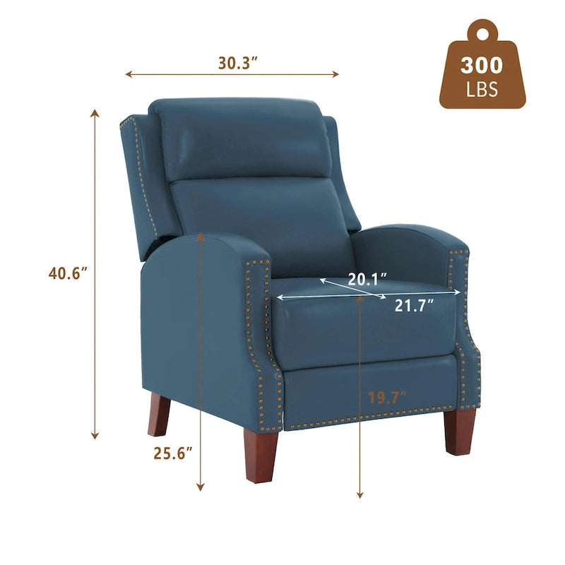 Fauteuil inclinable en cuir véritable avec dossier inclinable multi-angles et pieds en bois massif