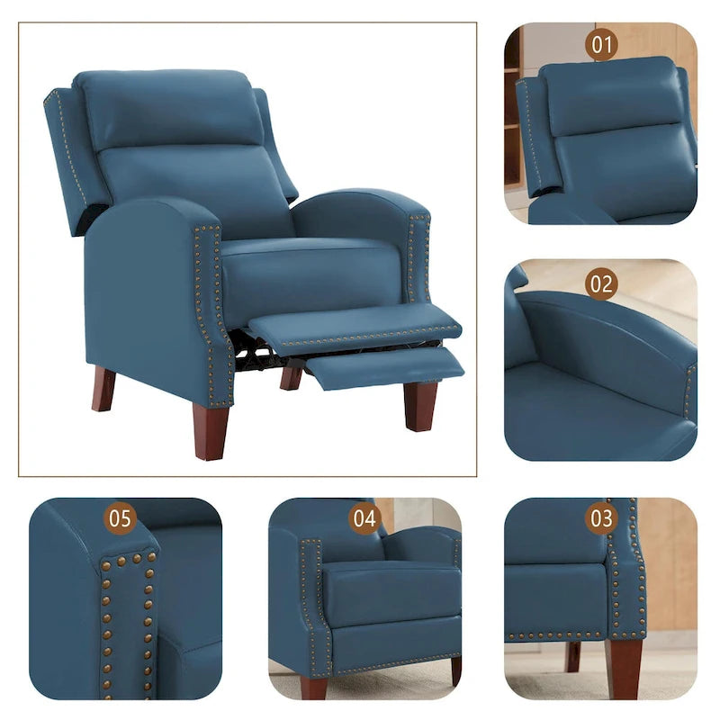 Fauteuil inclinable en cuir véritable avec dossier inclinable multi-angles et pieds en bois massif