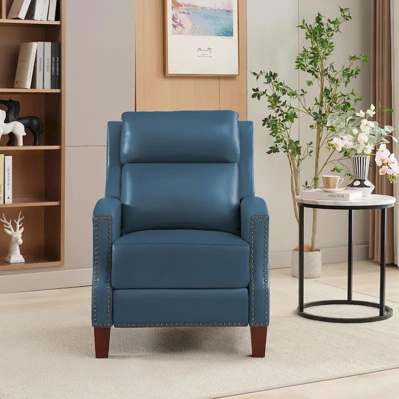 Fauteuil inclinable en cuir véritable avec dossier inclinable multi-angles et pieds en bois massif