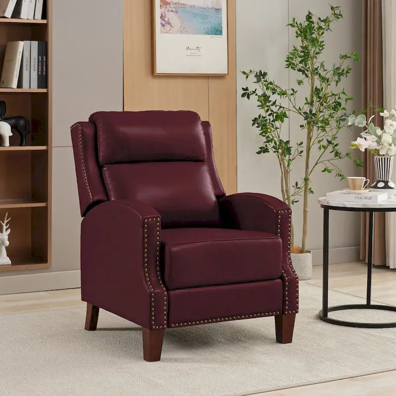 Fauteuil inclinable en cuir véritable avec dossier inclinable multi-angles et pieds en bois massif