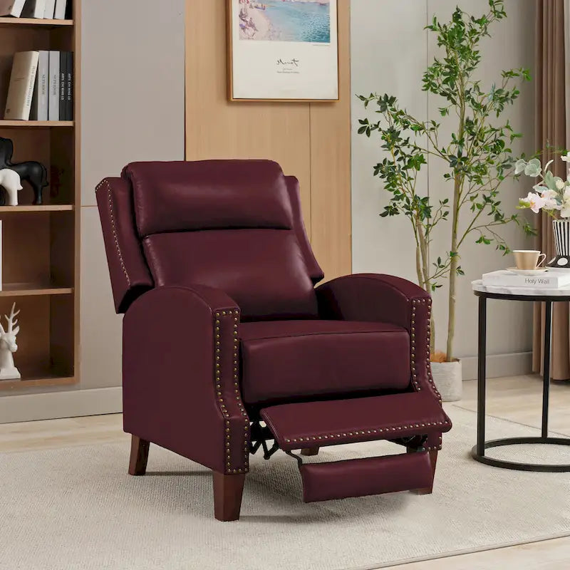 Fauteuil inclinable en cuir véritable avec dossier inclinable multi-angles et pieds en bois massif