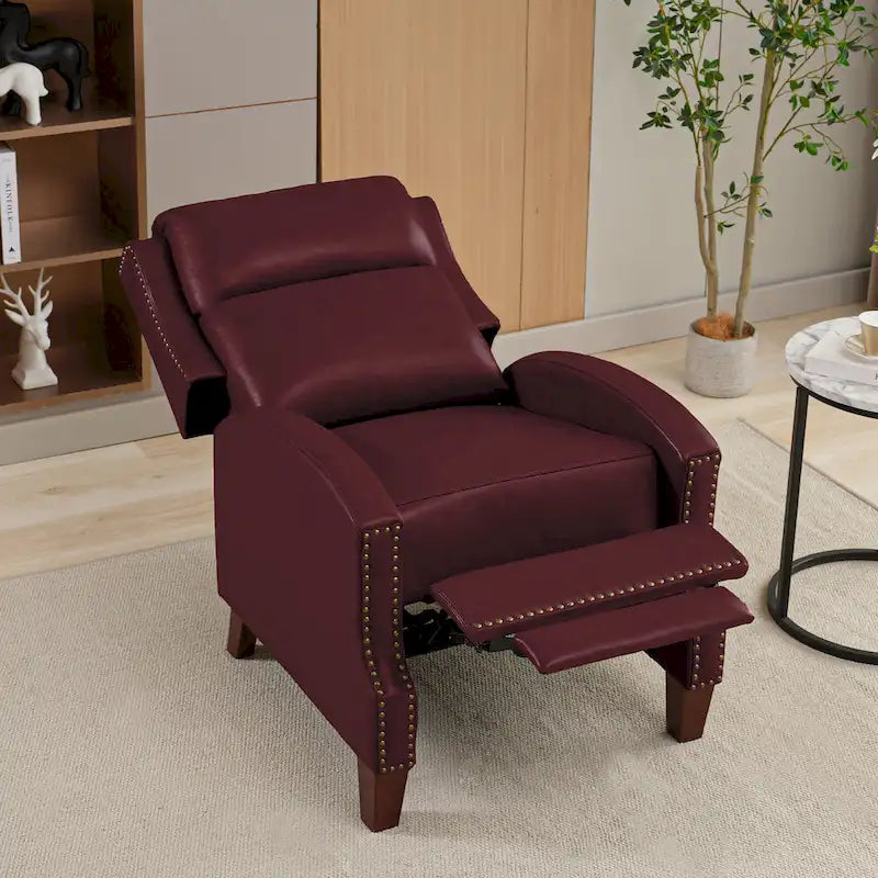 Fauteuil inclinable en cuir véritable avec dossier inclinable multi-angles et pieds en bois massif