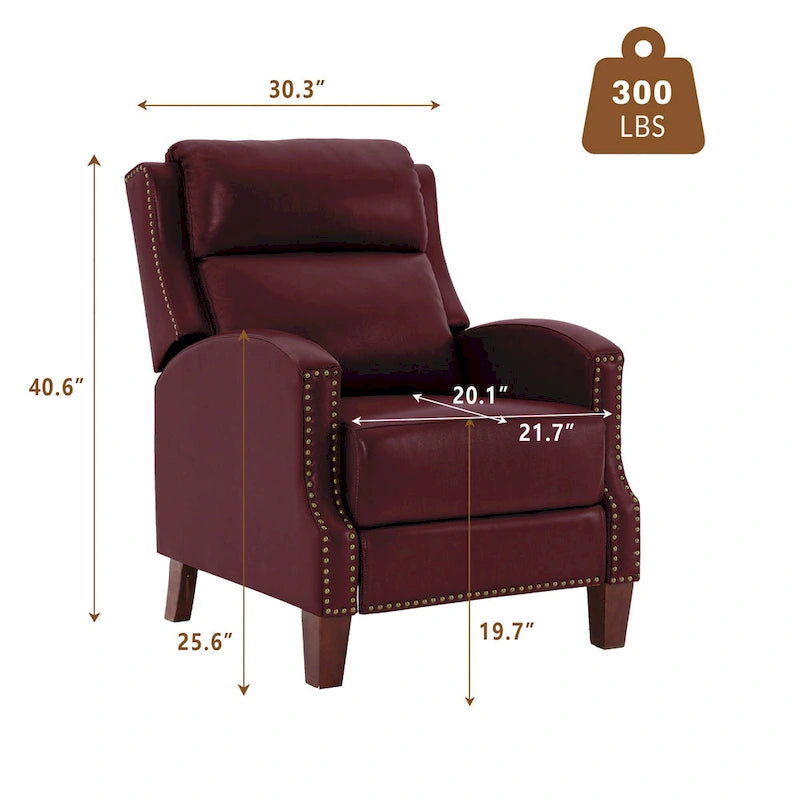 Fauteuil inclinable en cuir véritable avec dossier inclinable multi-angles et pieds en bois massif