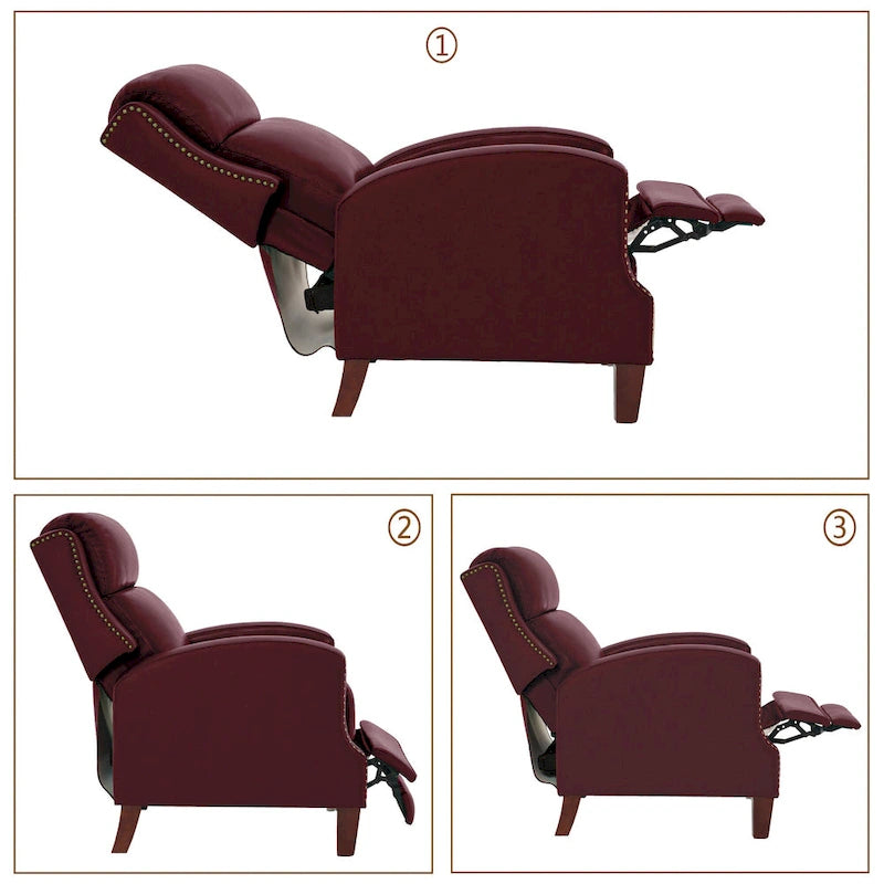 Fauteuil inclinable en cuir véritable avec dossier inclinable multi-angles et pieds en bois massif