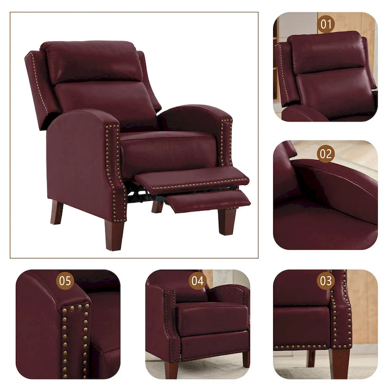 Fauteuil inclinable en cuir véritable avec dossier inclinable multi-angles et pieds en bois massif