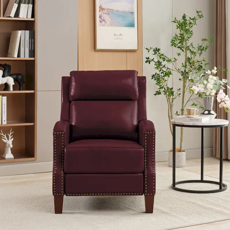 Fauteuil inclinable en cuir véritable avec dossier inclinable multi-angles et pieds en bois massif