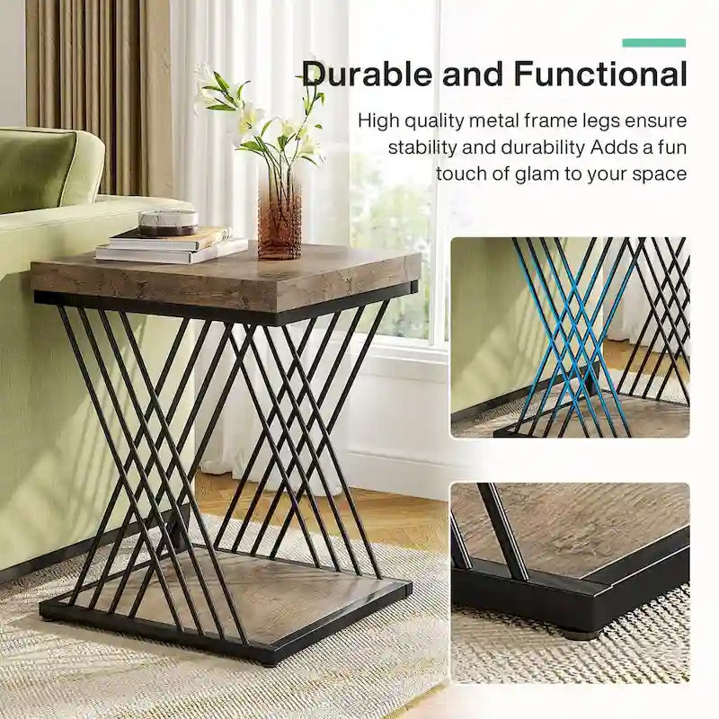 Table d'appoint carrée en faux marbre de 50 cm (19,75 pouces), table de chevet moderne, table d'appoint dorée pour salon