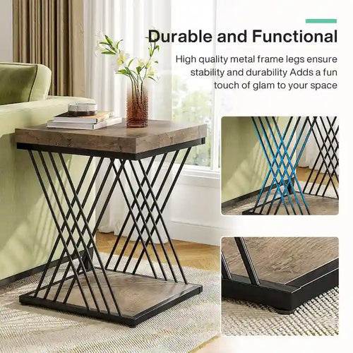 Table d'appoint carrée en faux marbre de 50 cm (19,75 pouces), table de chevet moderne, table d'appoint dorée pour salon