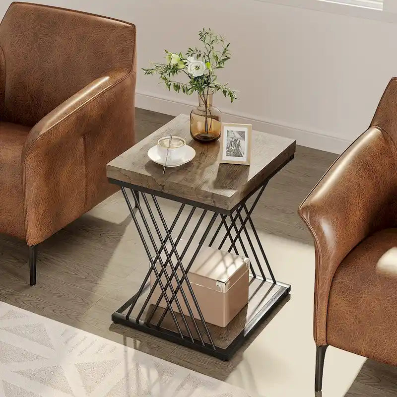 Table d'appoint carrée en faux marbre de 50 cm (19,75 pouces), table de chevet moderne, table d'appoint dorée pour salon