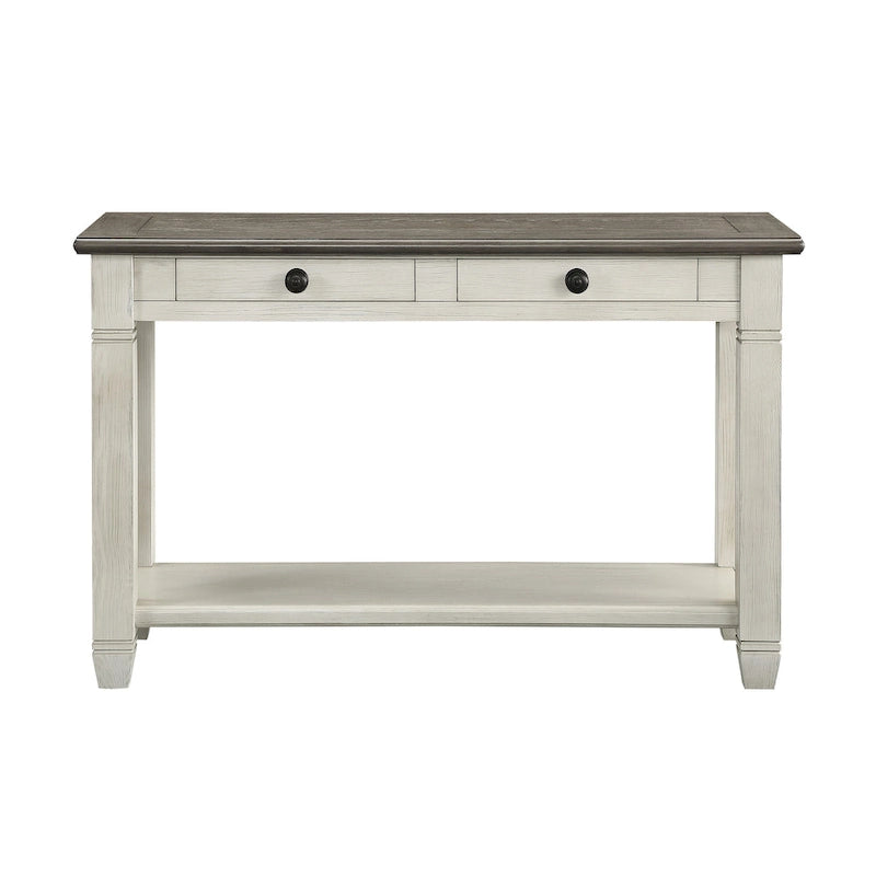 Table basse Rome 122 cm, rectangulaire, 2 tiroirs, blanc, marron, bois massif