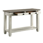 Table basse Rome 122 cm, rectangulaire, 2 tiroirs, blanc, marron, bois massif