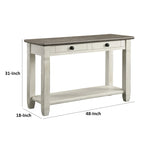Table basse Rome 122 cm, rectangulaire, 2 tiroirs, blanc, marron, bois massif