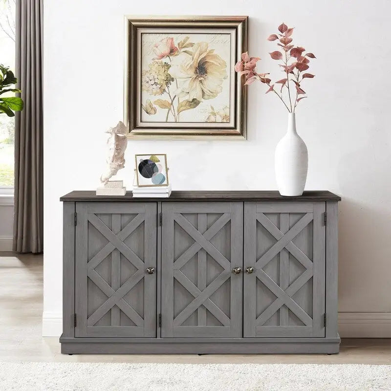 Buffet rustique en bois de 122 cm (48 po) de large, 3 portes, grand espace de rangement - Largeur : 122 cm (48 po)
