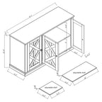 Buffet rustique en bois de 122 cm (48 po) de large, 3 portes, grand espace de rangement - Largeur : 122 cm (48 po)