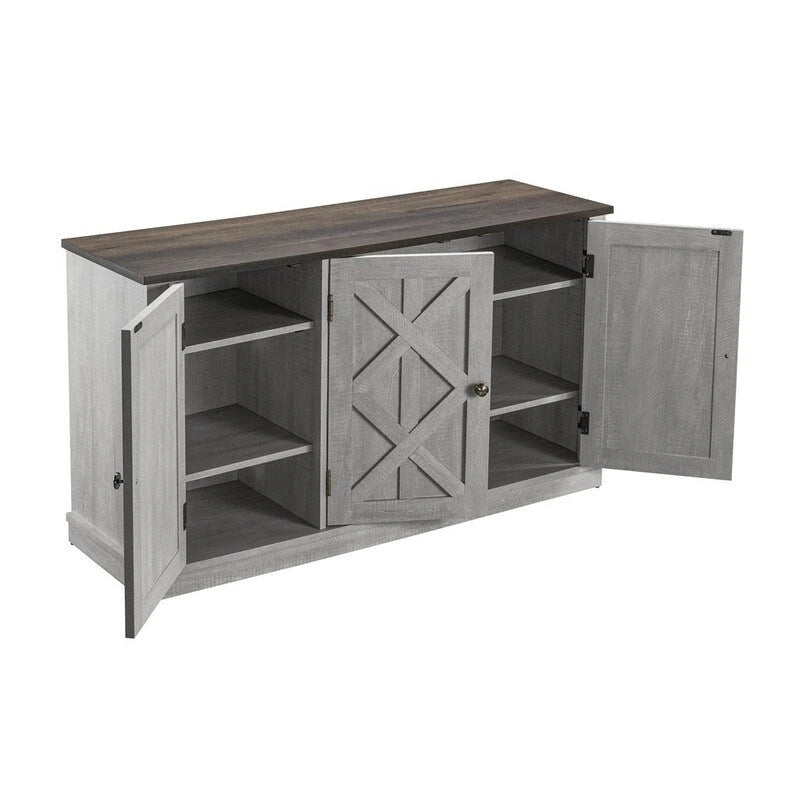 Buffet rustique en bois de 122 cm (48 po) de large, 3 portes, grand espace de rangement - Largeur : 122 cm (48 po)