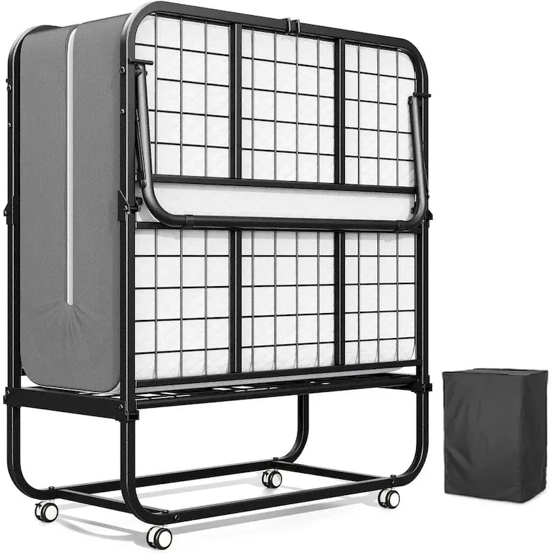 Lit d'appoint pliant à roulettes avec cadre en métal robuste et matelas épais de 5 pouces, peu encombrant