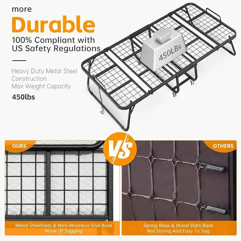 Lit d'appoint pliant à roulettes avec cadre en métal robuste et matelas épais de 5 pouces, peu encombrant