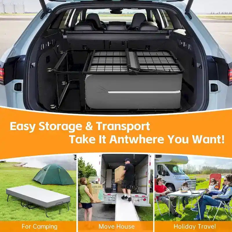 Lit d'appoint pliant à roulettes avec cadre en métal robuste et matelas épais de 5 pouces, peu encombrant