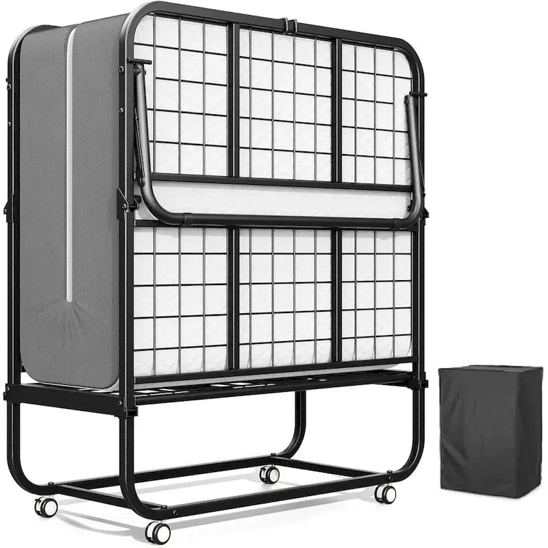 Lit d'appoint pliant à roulettes avec cadre en métal robuste et matelas épais de 5 pouces, peu encombrant