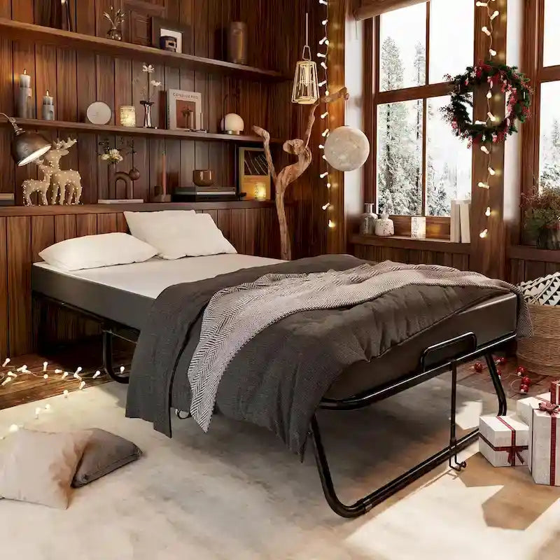 Lit d'appoint pliant à roulettes avec cadre en métal robuste et matelas épais de 5 pouces, peu encombrant