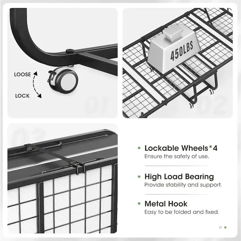 Lit d'appoint pliant à roulettes avec cadre en métal robuste et matelas épais de 5 pouces, peu encombrant
