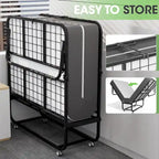 Lit d'appoint pliant à roulettes avec cadre en métal robuste et matelas épais de 5 pouces, peu encombrant